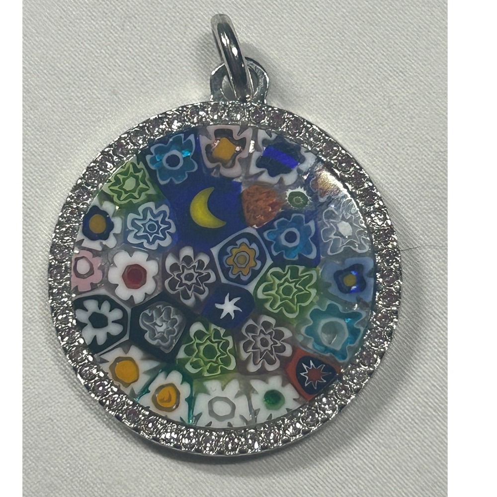 Murano Glass Millefiori Pendant Women OS Multicolor Floral Moon Italy